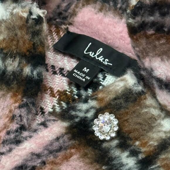 LULUS The City is Calling Plaid Pink Shacket Lagenlook Relaxed Coquette Cozy - Picture 14 of 16